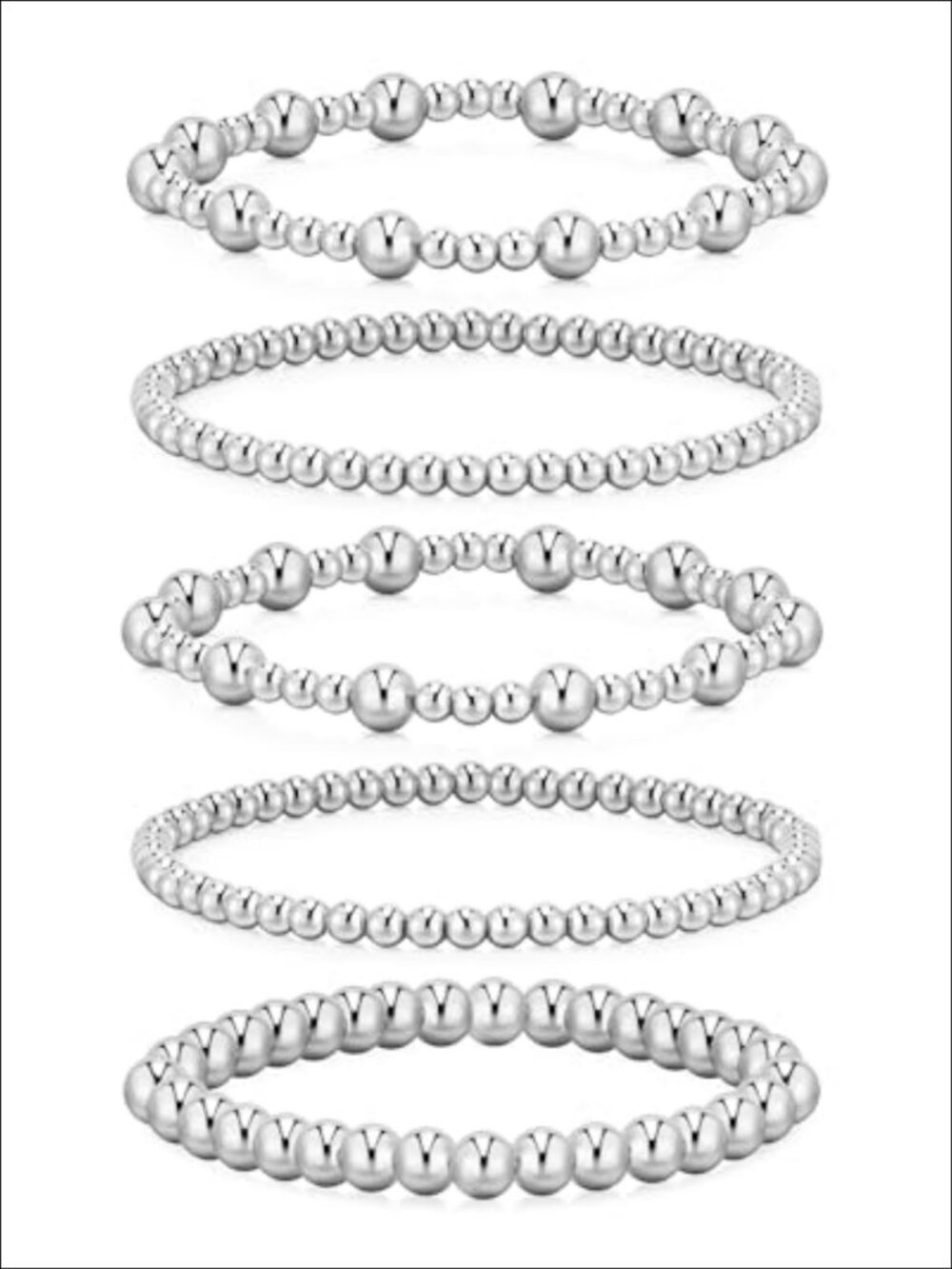 14K Gold Plated Beaded Bracelet Set 5pc Stretch Stackable Women